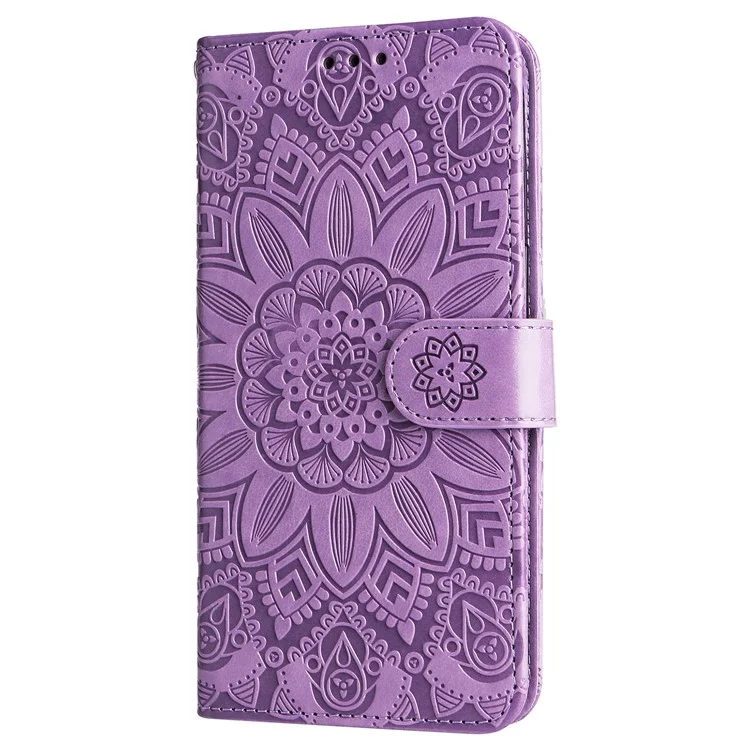 Case de Telefone Celular 4G Realme C67, Capa de Couro PU Estampada com Apoio - Roxo