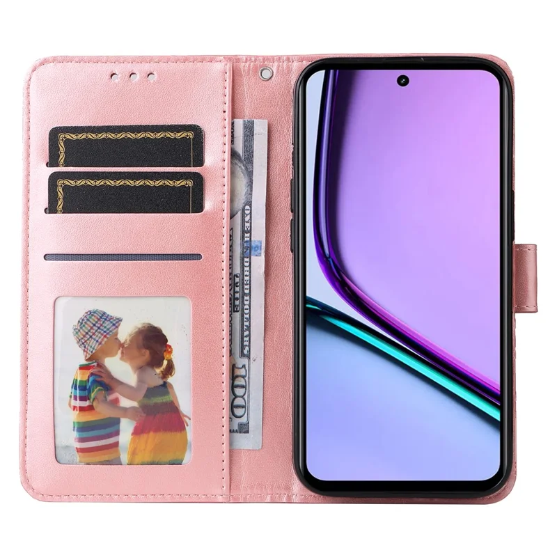 For Realme C67 4G Cell Phone Case Imprinted PU Leather Stand Cover - Pink