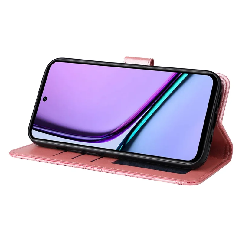 For Realme C67 4G Cell Phone Case Imprinted PU Leather Stand Cover - Pink