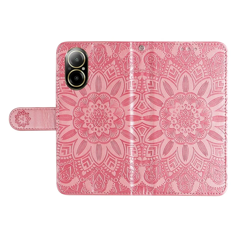 For Realme C67 4G Cell Phone Case Imprinted PU Leather Stand Cover - Pink
