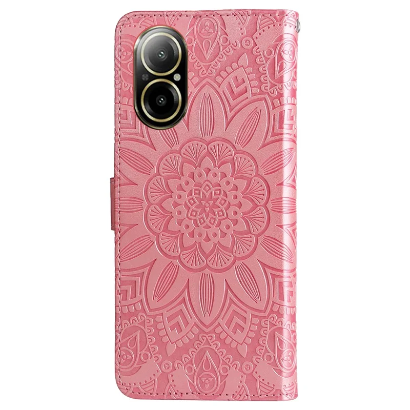 For Realme C67 4G Cell Phone Case Imprinted PU Leather Stand Cover - Pink