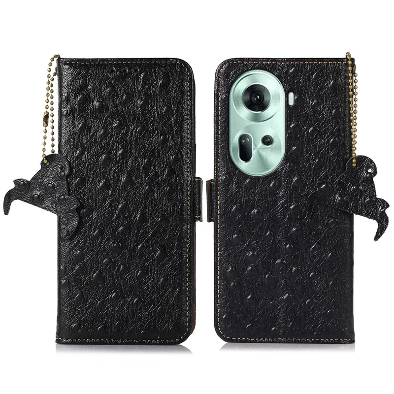 Para Oppo Reno11 5G (Global) Genuine Cow Leather Case Wallet Flip Phone Cover - Preto