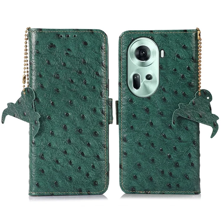 Para Oppo Reno11 5G (Global) Funda de Cuero Genuino de Vaca Cartera Flip Phone Cover - Verde