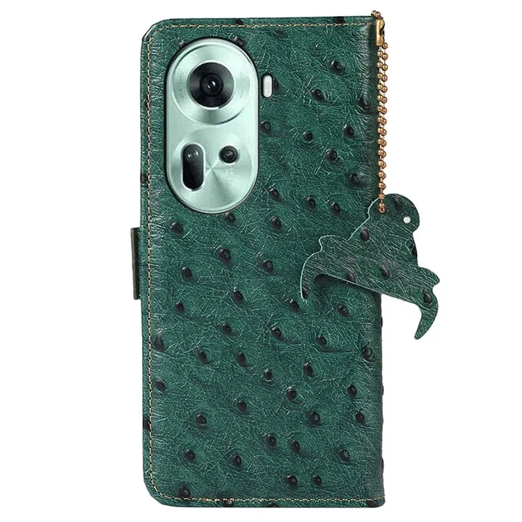 Para Oppo Reno11 5G (Global) Funda de Cuero Genuino de Vaca Cartera Flip Phone Cover - Verde