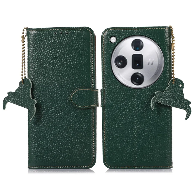For Oppo Find X7 Pro / Find X7 Ultra Wallet Case Genuine Cow Leather RFID Blocking Cover - Green