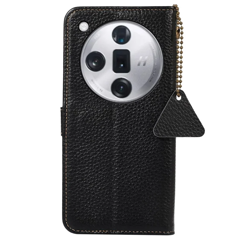 Für Oppo Find X7 5G Case RFID-Blockierung Echtes Rindsleder-Geldbörsen-Handyhülle - Schwarz