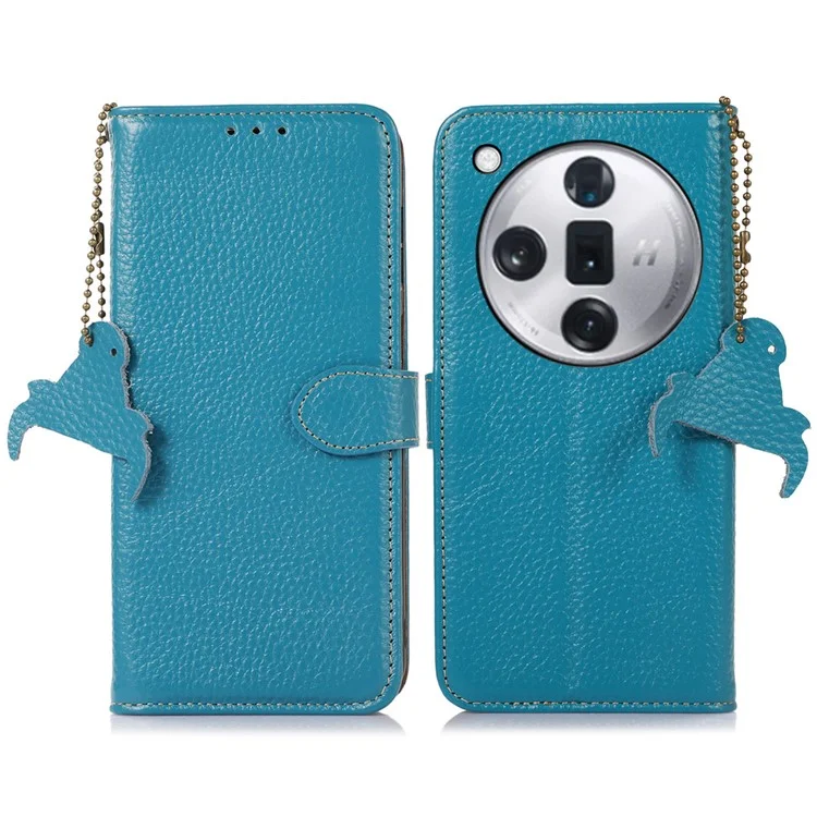 Para Oppo Find X7 5G Capa RFID Blocking Genuine Leather Wallet Phone Cover - Azul