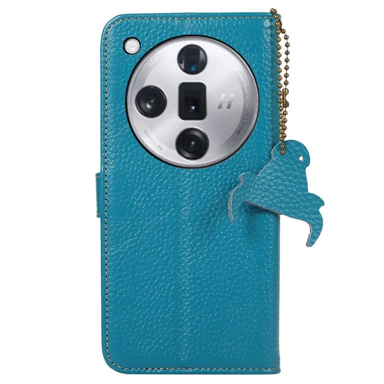 Para Oppo Find X7 5G Capa RFID Blocking Genuine Leather Wallet Phone Cover - Azul