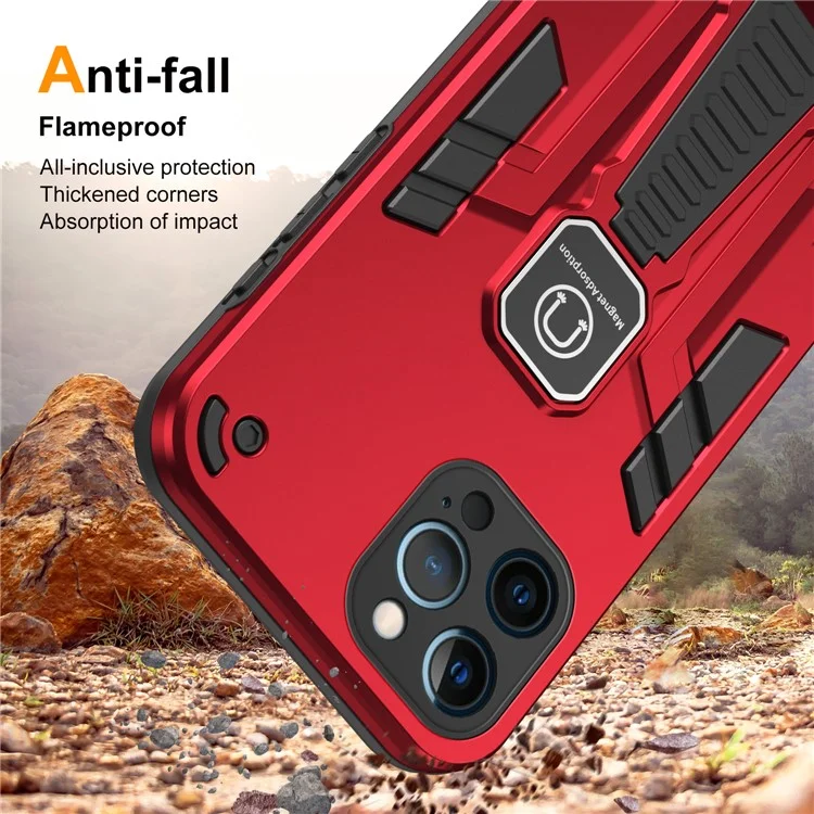 For iPhone 12 Pro Kickstand Phone Case Support Magnetic Car Mount - Red