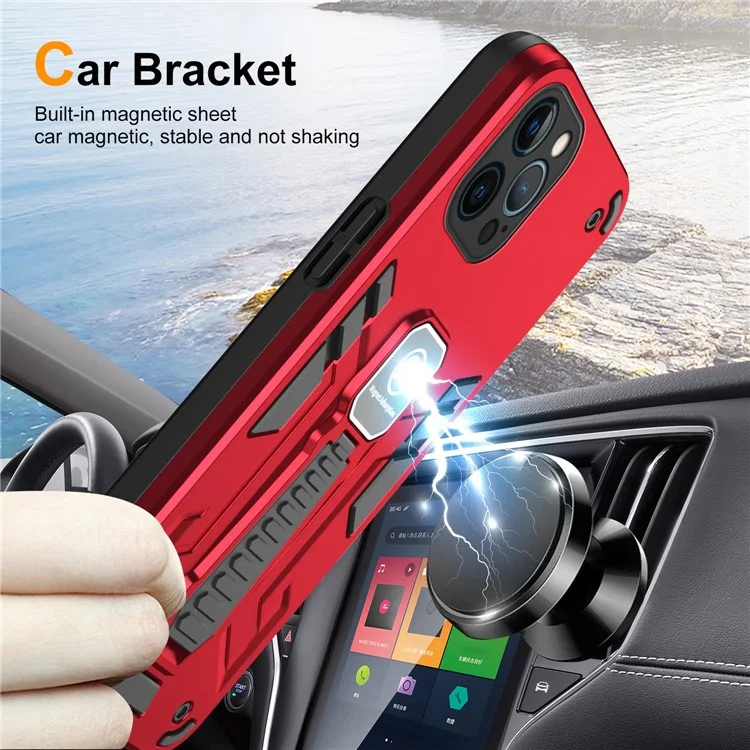 For iPhone 12 Pro Kickstand Phone Case Support Magnetic Car Mount - Red