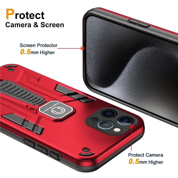 For iPhone 12 Pro Kickstand Phone Case Support Magnetic Car Mount - Red