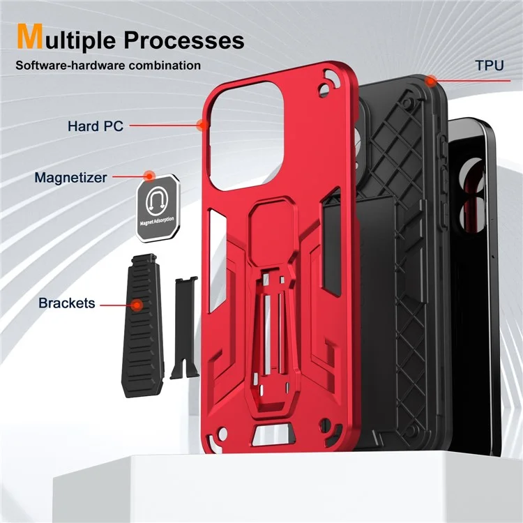 For iPhone 12 Pro Kickstand Phone Case Support Magnetic Car Mount - Red