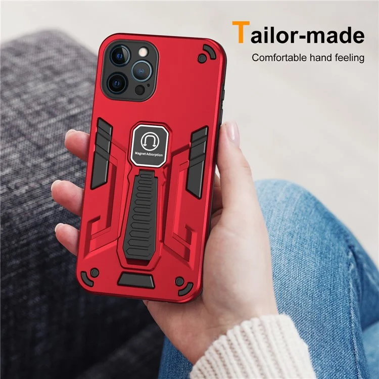 For iPhone 12 Pro Kickstand Phone Case Support Magnetic Car Mount - Red