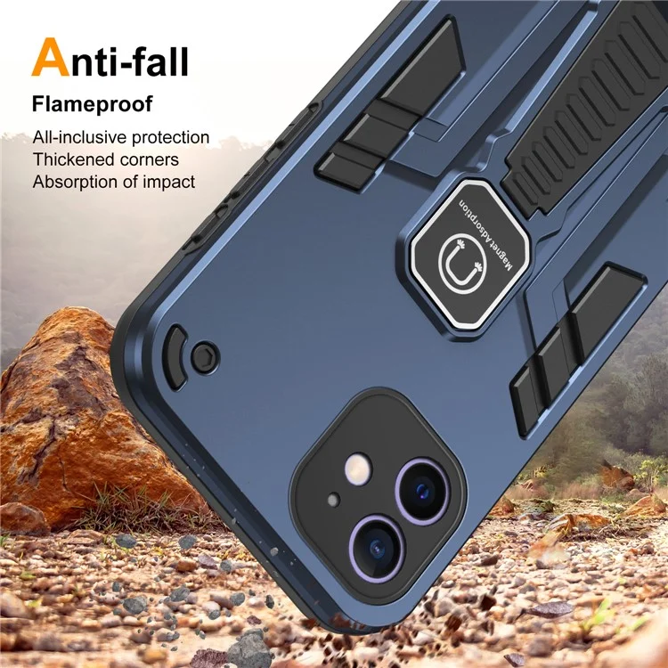 For iPhone 12 Phone Case Kickstand Cover Support Magnetic Car Mount - Blue