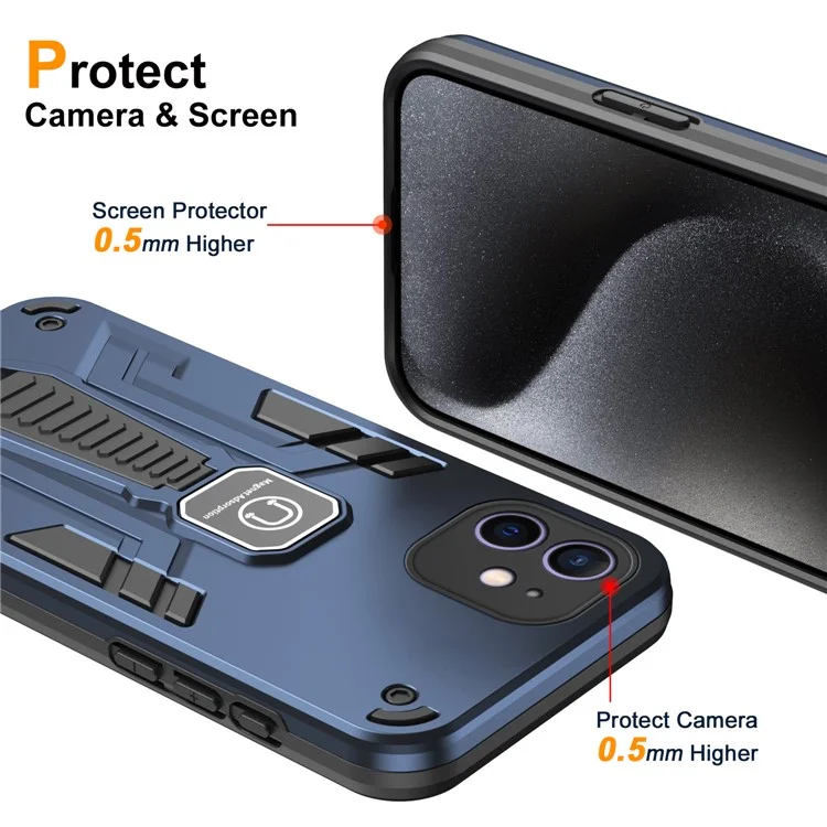 For iPhone 12 Phone Case Kickstand Cover Support Magnetic Car Mount - Blue