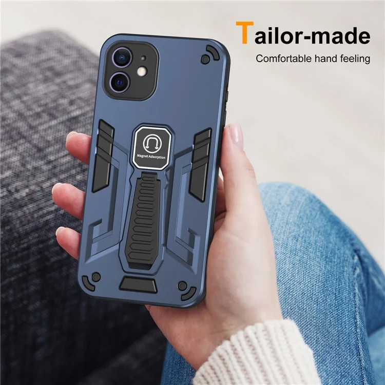 For iPhone 12 Phone Case Kickstand Cover Support Magnetic Car Mount - Blue