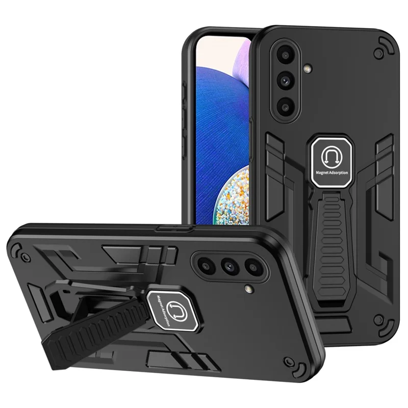 For Samsung Galaxy A14 4G / 5G Phone Case PC + TPU Kickstand Cover Work with Magnetic Car Mount - Black