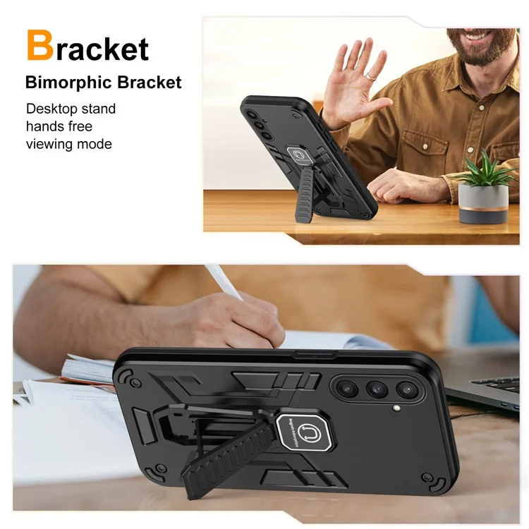For Samsung Galaxy S23 FE Case Kickstand Hard PC Soft TPU Anti-fall Phone Cover - Black