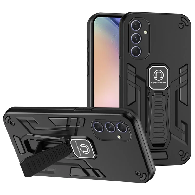 Für Samsung Galaxy A54 5G Hülle Slim-Fit Harte PC Weiche TPU Schutzhülle mit Ständer - Schwarz