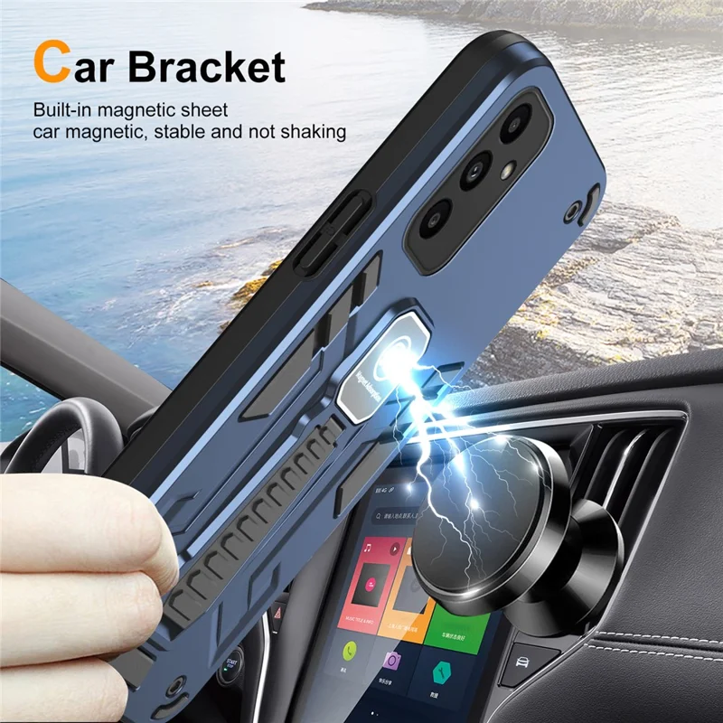 For Samsung Galaxy A15 5G Phone Cover Kickstand Slim-Fit Case Work with Magnetic Car Mount - Blue