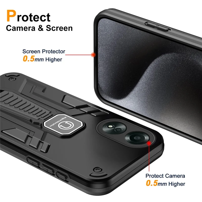 Funda para Oppo A58 4G con soporte oculto, protección contra caídas y cubierta inteligente para teléfono móvil, color negro