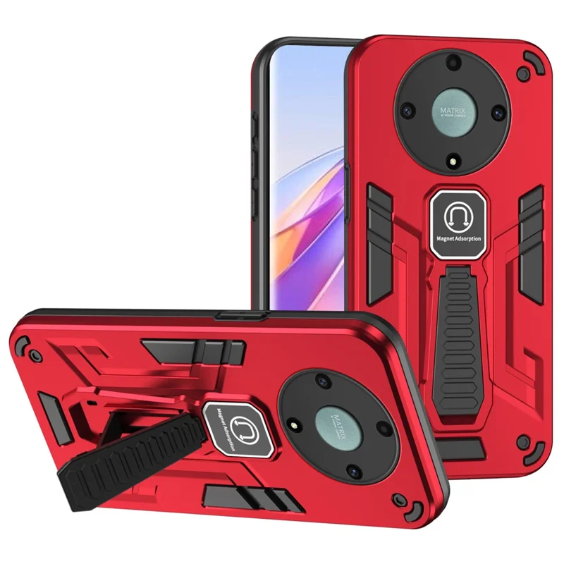 For Honor X9a 5G / X40 5G / Magic5 Lite 5G Phone Case Kickstand Hard PC Soft TPU Rugged Cover - Red