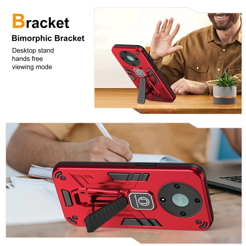For Honor X9a 5G / X40 5G / Magic5 Lite 5G Phone Case Kickstand Hard PC Soft TPU Rugged Cover - Red