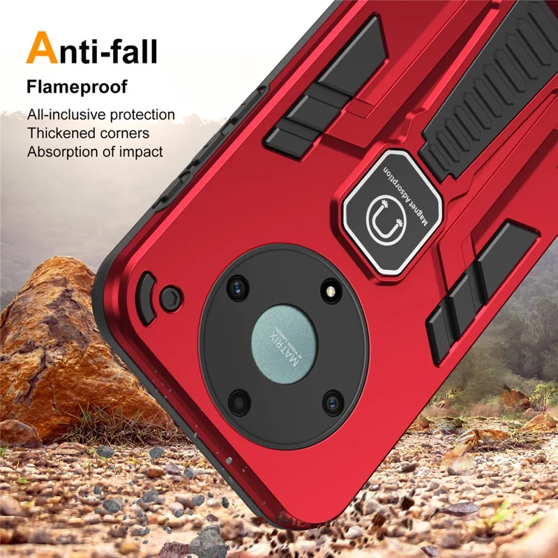 For Honor X9a 5G / X40 5G / Magic5 Lite 5G Phone Case Kickstand Hard PC Soft TPU Rugged Cover - Red