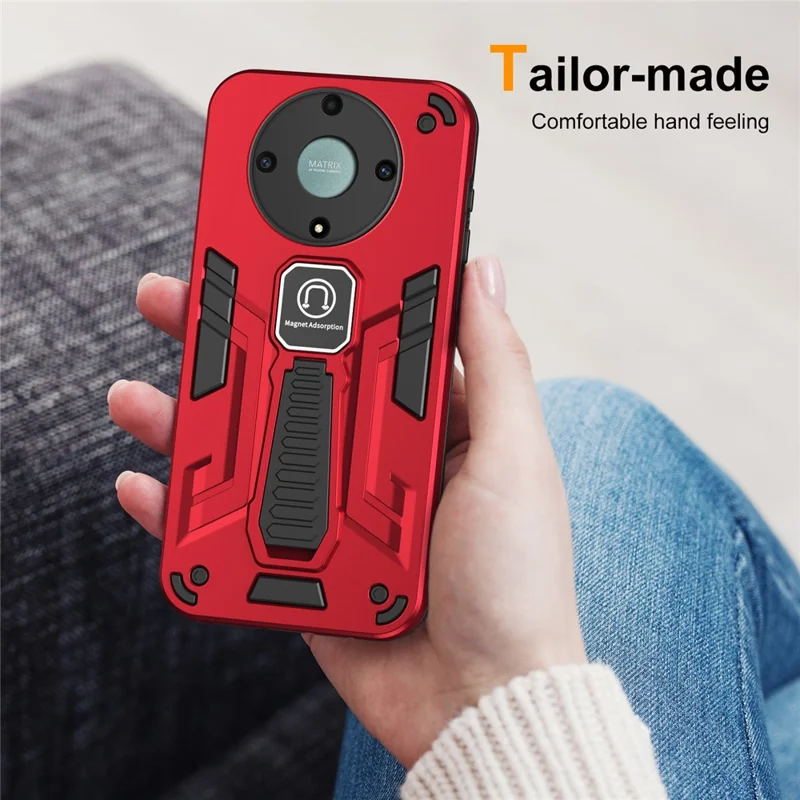 For Honor X9a 5G / X40 5G / Magic5 Lite 5G Phone Case Kickstand Hard PC Soft TPU Rugged Cover - Red