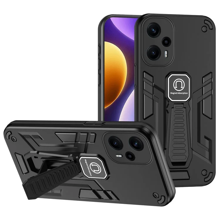 Para Xiaomi Poco F5 5G / Redmi Note 12 Turbo Funda de teléfono a prueba de golpes Cubierta resistente Soporte para auto - Negro