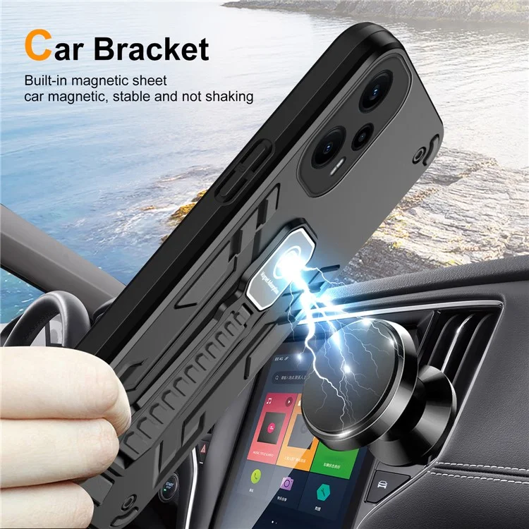 Para Xiaomi Poco F5 5G / Redmi Note 12 Turbo Funda de teléfono a prueba de golpes Cubierta resistente Soporte para auto - Negro