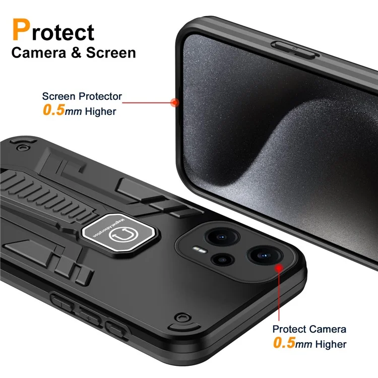 Para Xiaomi Poco F5 5G / Redmi Note 12 Turbo Funda de teléfono a prueba de golpes Cubierta resistente Soporte para auto - Negro