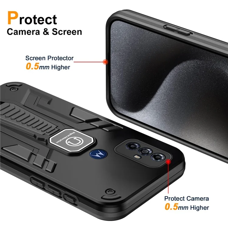 For Motorola Moto G Play (2023) 4G Phone Case Kickstand Cover Lens Protection - Black