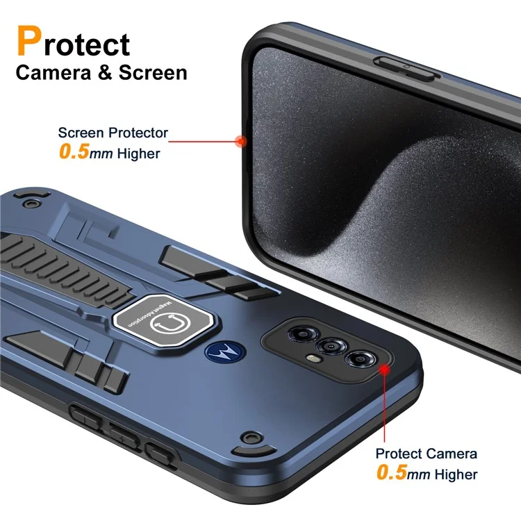For Motorola Moto G Play (2023) 4G Phone Case Kickstand Cover Lens Protection - Blue