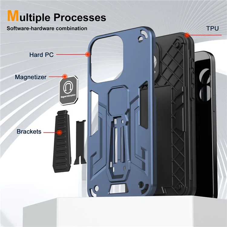 For Motorola Moto G Play (2023) 4G Phone Case Kickstand Cover Lens Protection - Blue
