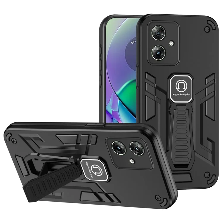Für Motorola Moto G54 5G Telefon Ständer Case mit integriertem Magnethalter Metallplatte - Schwarz
