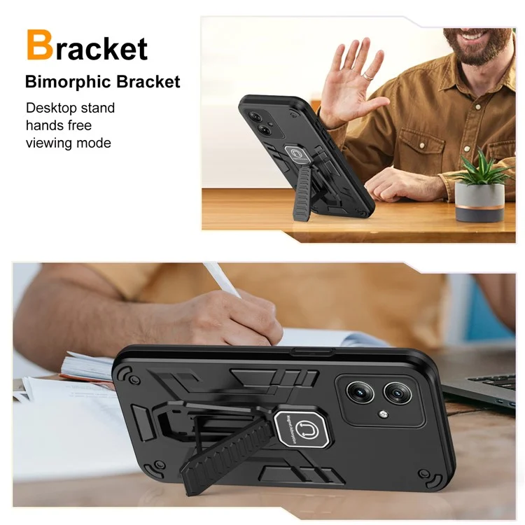 Für Motorola Moto G54 5G Telefon Ständer Case mit integriertem Magnethalter Metallplatte - Schwarz
