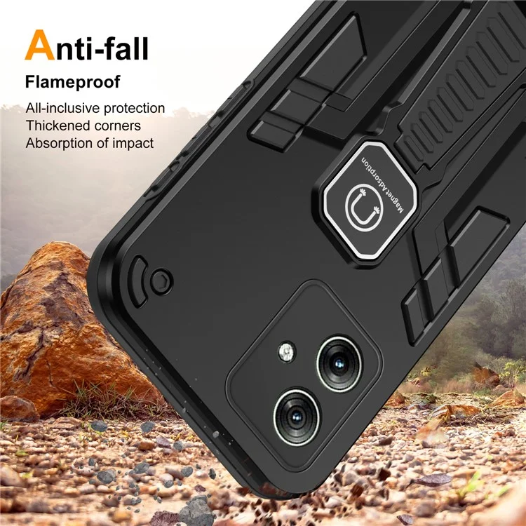Für Motorola Moto G54 5G Telefon Ständer Case mit integriertem Magnethalter Metallplatte - Schwarz