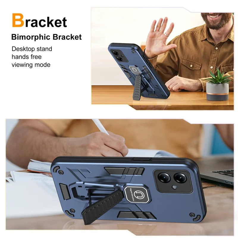 For Motorola Moto G14 4G Phone Case Kickstand Shockproof Phone Cover - Blue