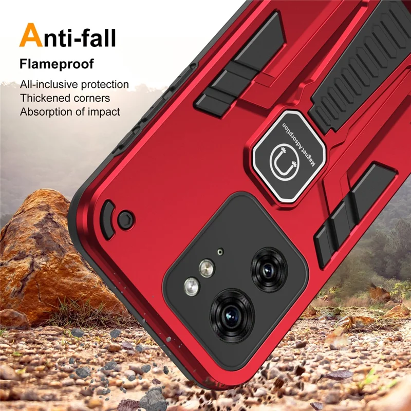 For Motorola Edge 40 5G Kickstand Case Phone Cover Support Car Mount Holder - Red