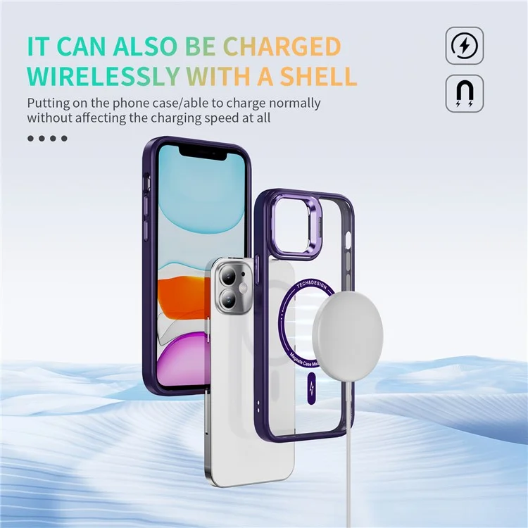 YSM For iPhone 11 Magnetic Phone Case Camera Kickstand Clear Cover - Dark Purple