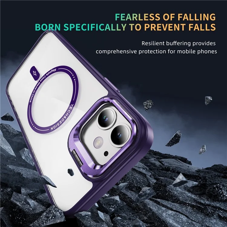 YSM For iPhone 11 Magnetic Phone Case Camera Kickstand Clear Cover - Dark Purple