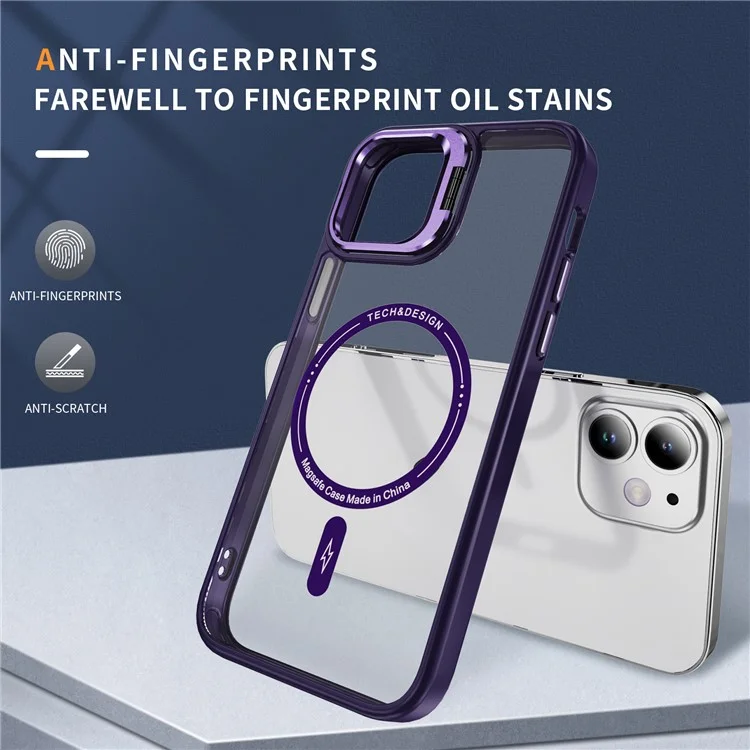 YSM For iPhone 11 Magnetic Phone Case Camera Kickstand Clear Cover - Dark Purple