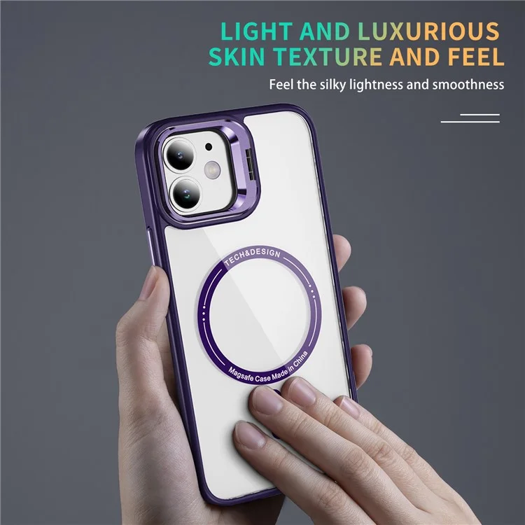 YSM For iPhone 11 Magnetic Phone Case Camera Kickstand Clear Cover - Dark Purple