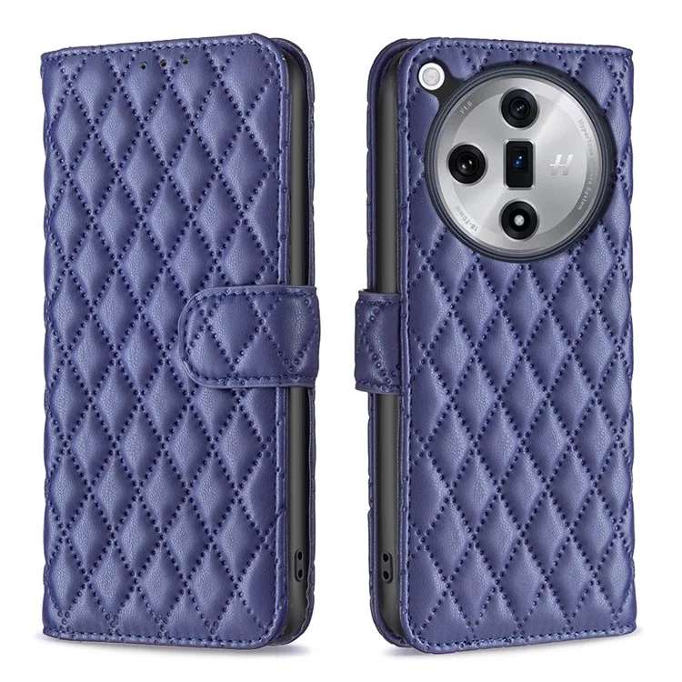 BINFEN COLOR BF Style-14 Pour Oppo Find X7 5G Étui Portefeuille Housse de Téléphone Motif Grille Losangée - Bleu