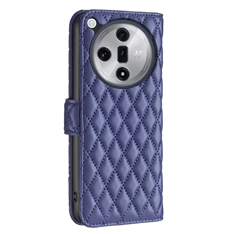 BINFEN COLOR BF Style-14 Pour Oppo Find X7 5G Étui Portefeuille Housse de Téléphone Motif Grille Losangée - Bleu