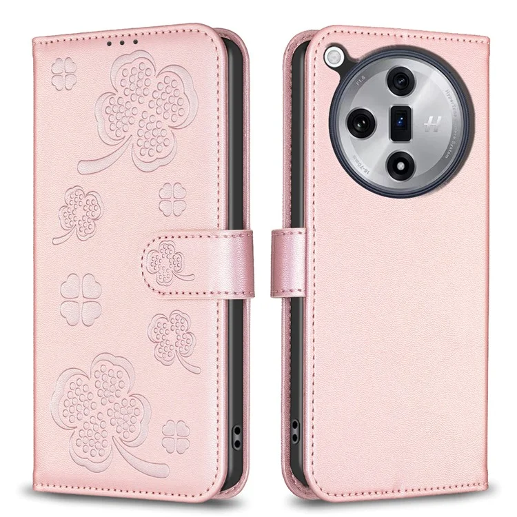 For Oppo Find X7 5G Leather Case Clover Pattern Wallet Phone Cover - Pink