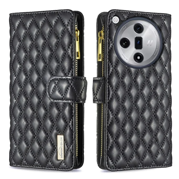 BINFEN COLOR BF Style-15 Pour Oppo Find X7 5G Étui Téléphone Housse en Cuir Poche Zippée - Noir
