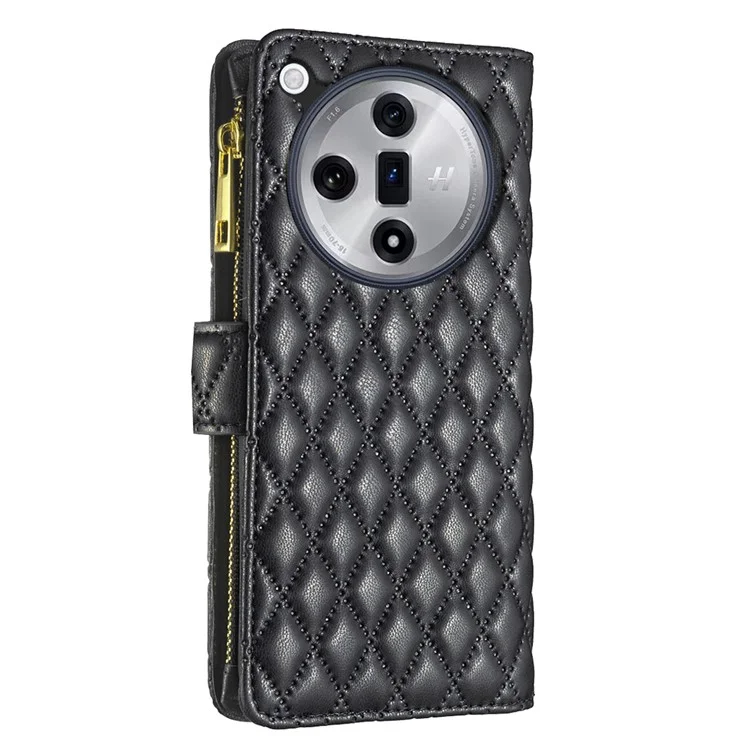 BINFEN COLOR BF Style-15 Pour Oppo Find X7 5G Étui Téléphone Housse en Cuir Poche Zippée - Noir