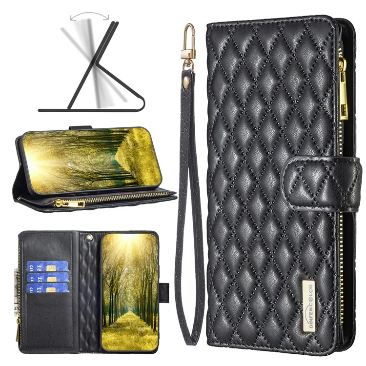 BINFEN COLOR BF Style-15 Pour Oppo Find X7 5G Étui Téléphone Housse en Cuir Poche Zippée - Noir